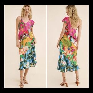 FARM Rio Vibrant Colorful Floral Print Midi Dress XL